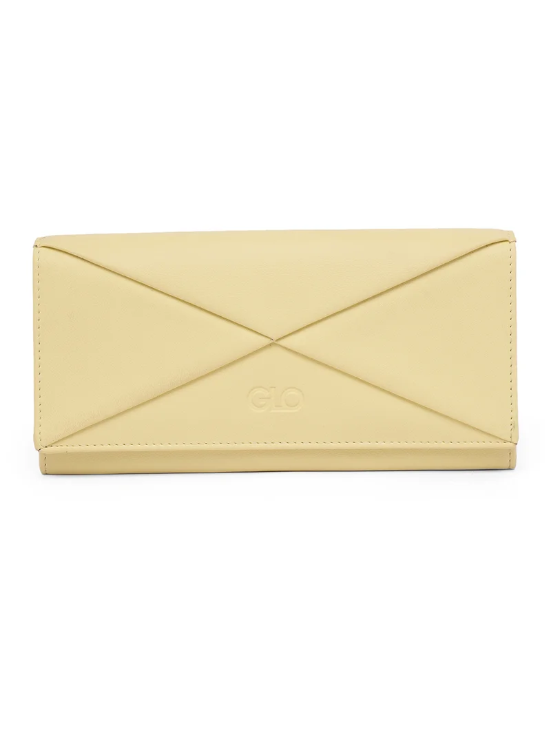 جلو باص Globus Women Yellow Vegan Leather Textured Envelope Wallet With Zip Coin Pocket